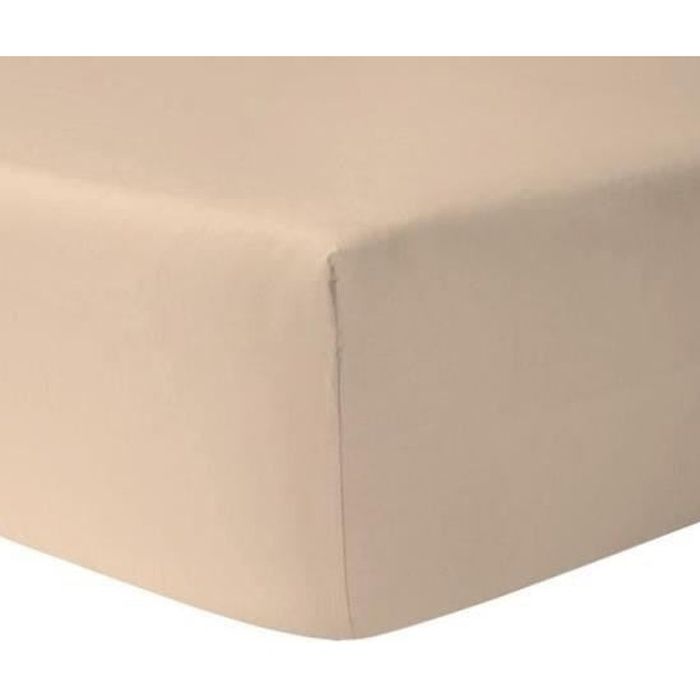 Drap Housse - HOMEROKK - 200 x 200 cm - Ivoire - 100% Coton - Grand bonnet 25 cm Drap Housse - HOMEROKK - 200 x 200 cm - Ivoire - 100% Coton - Grand bonnet 25 cm