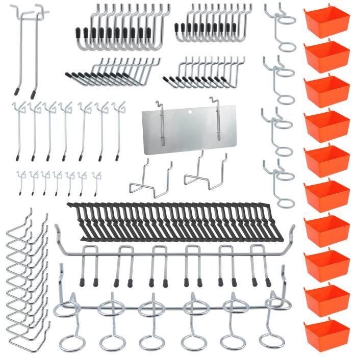 144PCS Crochets pour Panneau Perforé Porte Outils Crochets Panneau