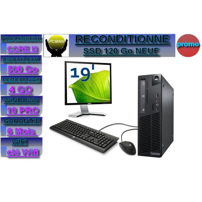 Achat Ordinateur de bureau Pc Bureau Complet 19 Pouce écran;modele UNITÉ CENTRAL  Lenovo thincentre m83 Core i3-4130 @ 3.40 ghz  démarrage sur un SSD 120 pas cher