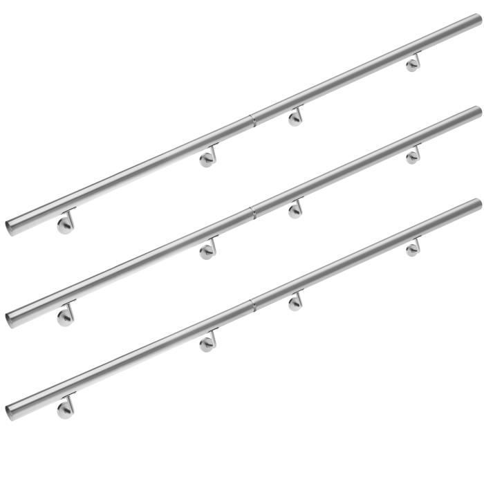 Main courante en acier inoxydable V2A 4,2x200cm Rampe descalier Support mural
