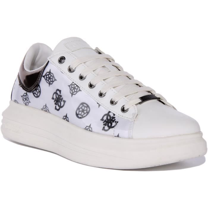 Guess Guess Vibo Baskets à lacets en synthétique 4G à logo imprimé pour femmes en blanc argent (Blanc Argent 41)