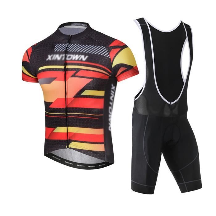 Vêtements Cyclisme Pro Homme Tenue Cycliste Manche Courte, Été Jerseys VTT et Cuissard à Bretelle avec 9D Coussin Gel, Cycling Route Respirant Séchage Rapide (Bleu,5XL