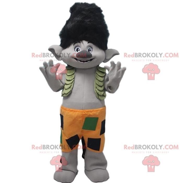 Mascotte de troll gris avec les cheveux noirs et un short orange - Costume Redbrokoly.com ...