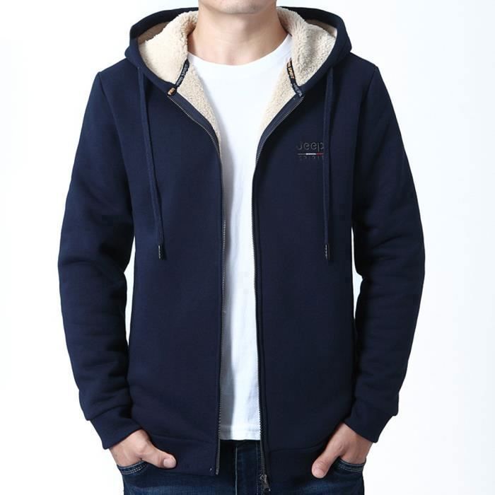 Homme Sweat À Capuche Zippé Doublé De Polaire Couleur Unie Bleu marine Bleu  marine - Cdiscount Prêt-à-Porter