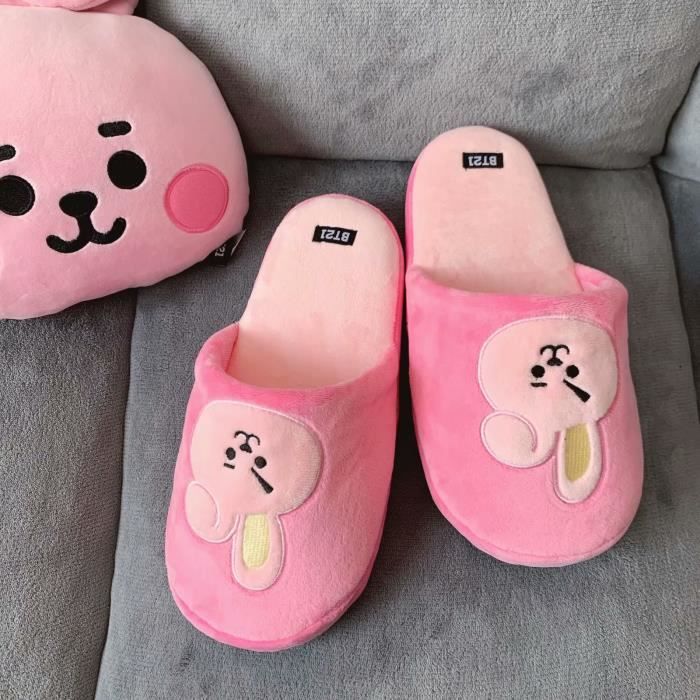 Chaussons chausson femme fourure Pantoufles en coton pelucheux