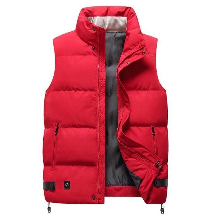 Doudoune Homme,Doudoune Sans Manche Col Montant avec Zippé,Veste En Duvet à  Capuchon Chaud En Automne Et En Hiver-Noir