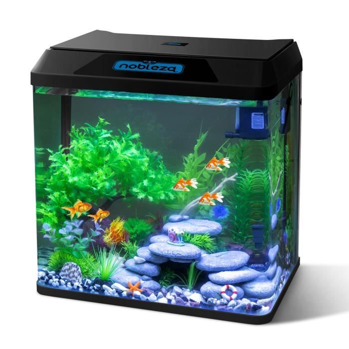 Comparer les prix de Nobleza-30L Aquarium LED Complet pour Débutants, Complet avec Système de Filtration Intégré et Éclairage LED,Noir