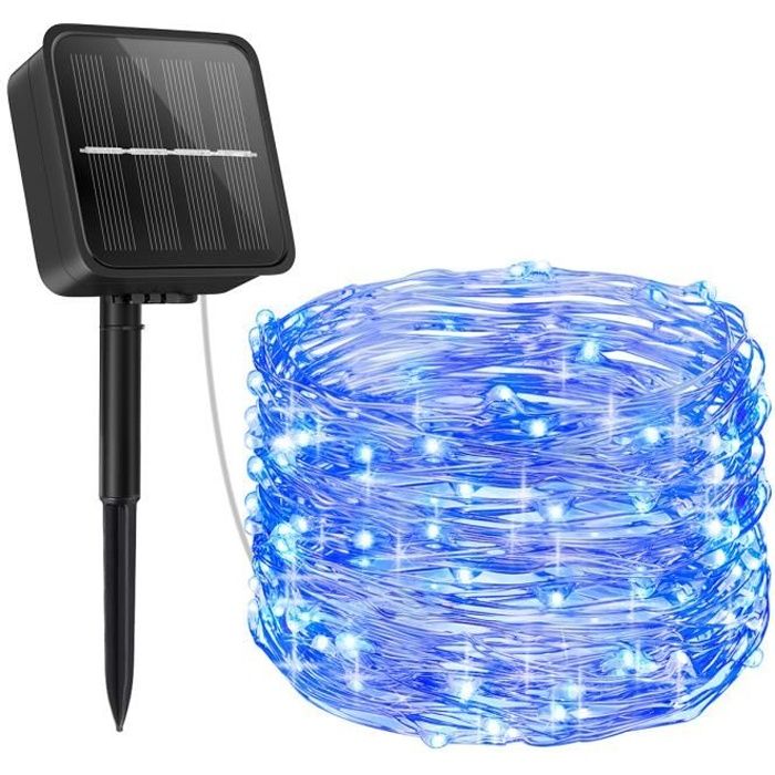 Guirlande Lumineuse Exterieur Solaire, 100 LED 10M Étanche IP65 avec 8 Modes Eclairage d'Ambiance Jolies Décoration Lumière - Bleu