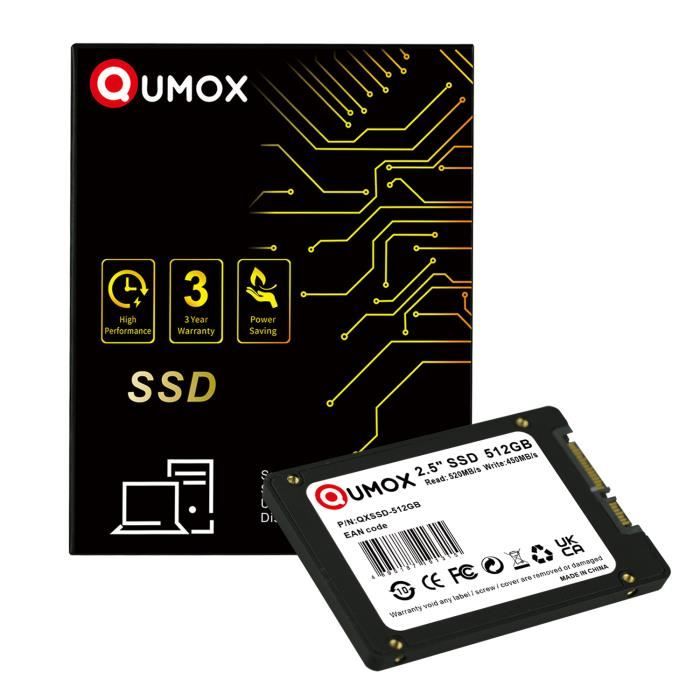 QUMOX SATA SSD 512Go Solid State Drive Vitesses de Lecture Jusqu'au 520MB/s et des Vitesses d'ecriture Jusqu'au 450MB/s
