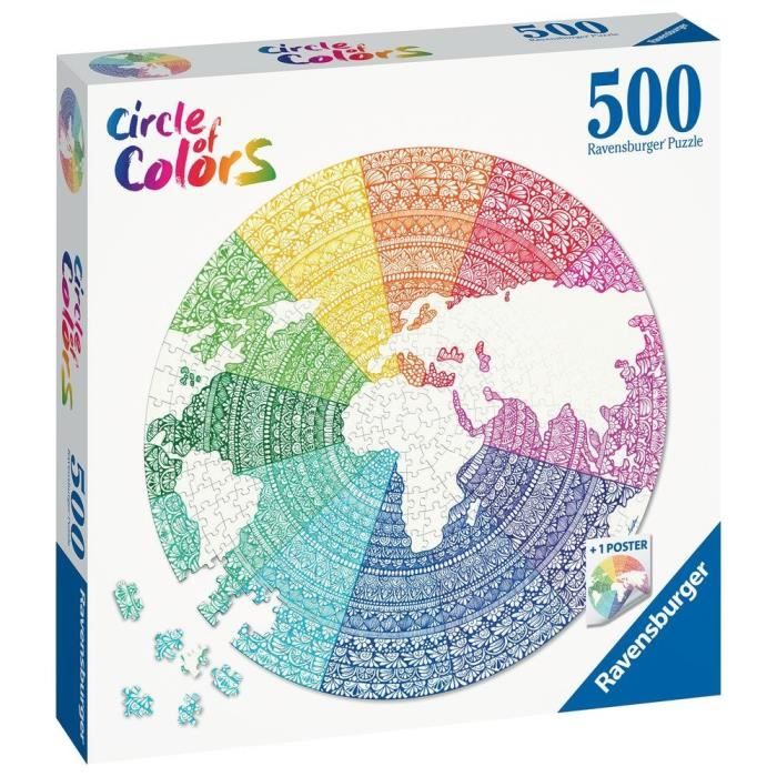 Puzzle rond 500 pièces Mandala Circle of Colors Abstrait Adulte Ravensburger