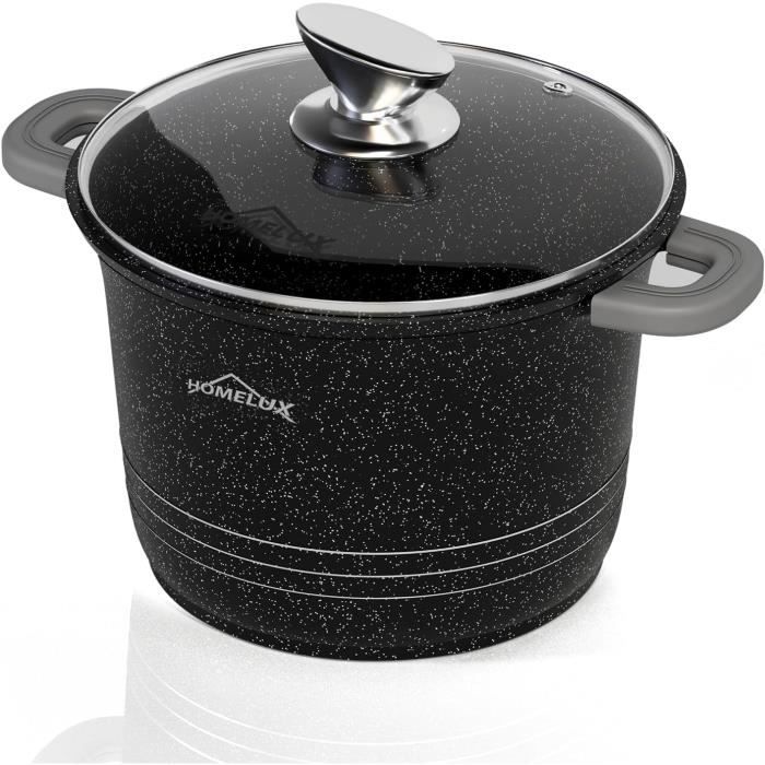 AMBITION Faitout 3,8L (24cm) Couvercle Verre - Fonte D'Aluminium Antiadhésif Teflon Induction, Noir