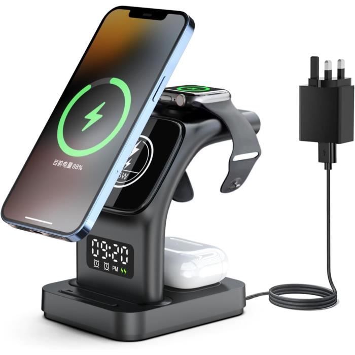 Réveil Bluetooth avec chargeur sans fil, radio FM, veilleuse LED réglable, enceinte portable 6 en 1 pour chambre à coucher, 2 500 mAh | Leroy Merlin