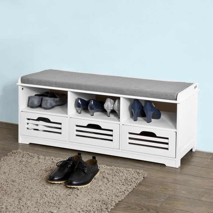 Banc de Rangement à Chaussures Meuble d'entrée avec Coussin, FSR64-W