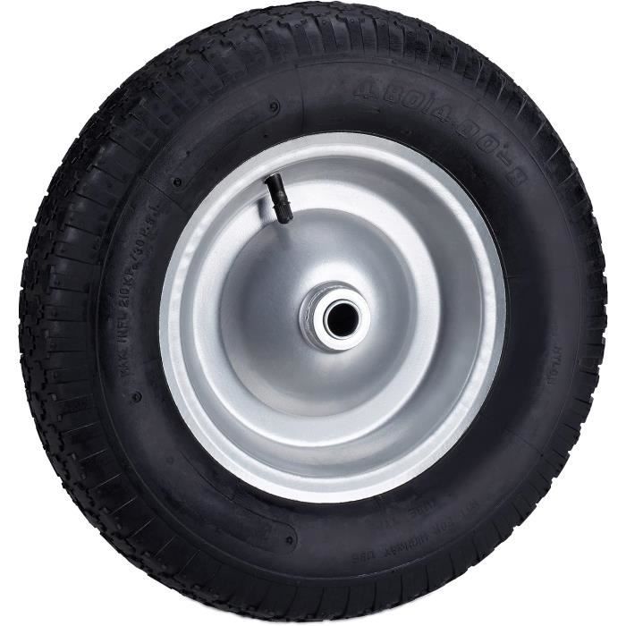 Relaxdays Roue De Brouette Caoutchouc 200 Kg, Roue De Rechange Axe Caoutchouc Essieu 4 00 6 3 Adaptateurs