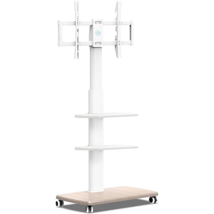 FITUEYES Support TV Mobile Socle Bois - Roulettes - Réglable Hauteur - 32-65" - 40kg Max