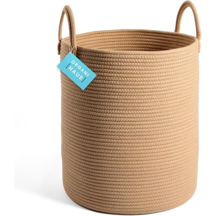 Panier à Linge Pliable 53L – Coton, Grand, Rond, Corbeille Rangement, Neuf