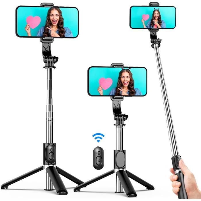 Perche Selfie Télescopique Pour Doro 8035 - Extensible Jusqu'à 45cm, Connectivité 3.5mm, Noire