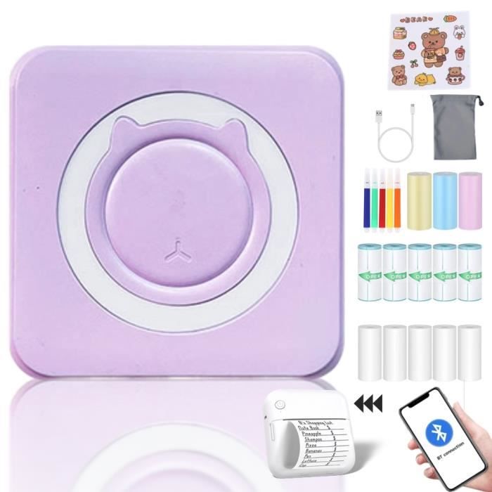 2windeal® Mini Imprimante Photo Instantané violet sans Fil BT avec 13 Rouleaux de Papier/5 stylo Autocollant PR Photo Étiquette