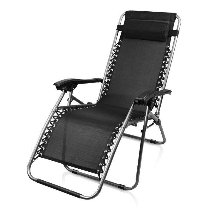 transat en textilène de jardin, chaise longue inclinable, 165 x 112 x 65 cm, noir, textilène, avec coussin, charge maximale:  100 kg