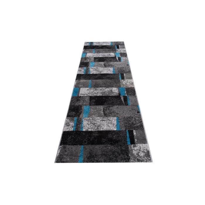 Tapis Couloir Long Moderne Maya - Motif Abstrait Gris Rouge | Poil Court Doux | 80x500 Cm | Certifié ÖKO-TEX