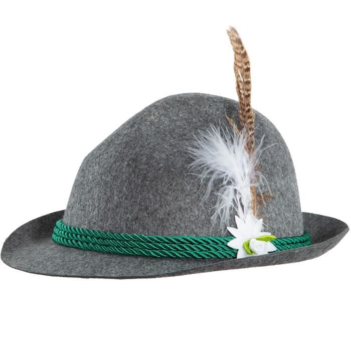 Chapeau Tyrolien Laine Grise - Allemand Bavarois - Taille S Avec Plume Et Edelweiss