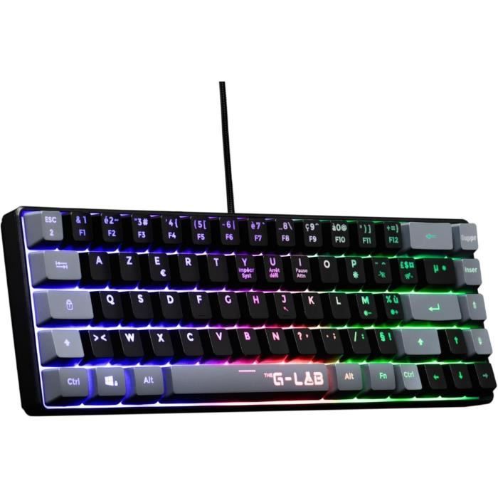 Clavier Gaming - THE G-LAB - KEYZ-HYDRO-BKG/FR - Membrane 60% 2 couleurs touches Noires + Grises