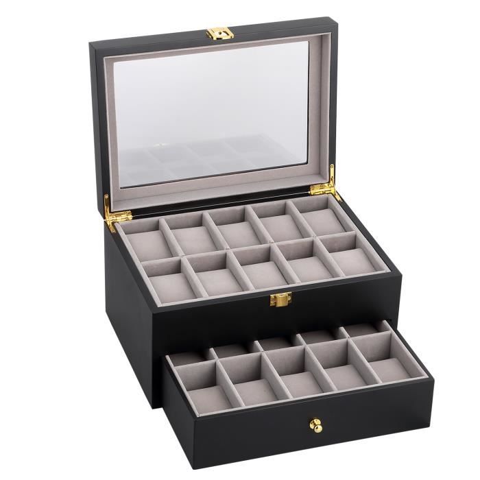 Uten Présentoir Coffret Boîte à Montre en Bois avec Coussin Amovible pour 20 Montres Rangement Noir Uten Présentoir Coffret Boîte à Montre en Bois avec Coussin Amovible pour 20 Montres Rangement Noir