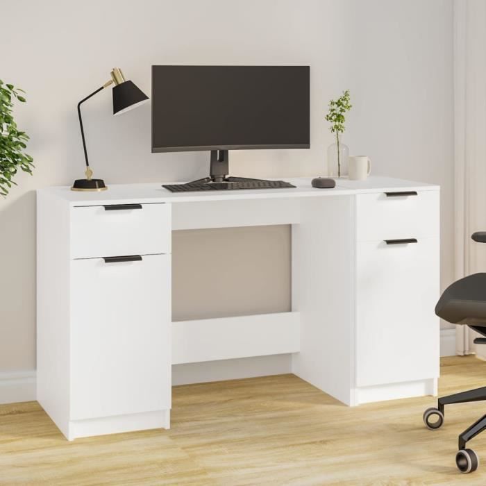 vidaXL Bureau avec armoire latérale Blanc Bois dingénierie 3115908
