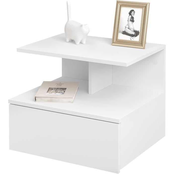 Table de chevet suspendue blanche - WOLTU - 40x35x31 cm - 1 tiroir - Compartiment ouvert Table de chevet suspendue blanche - WOLTU - 40x35x31 cm - 1 tiroir - Compartiment ouvert