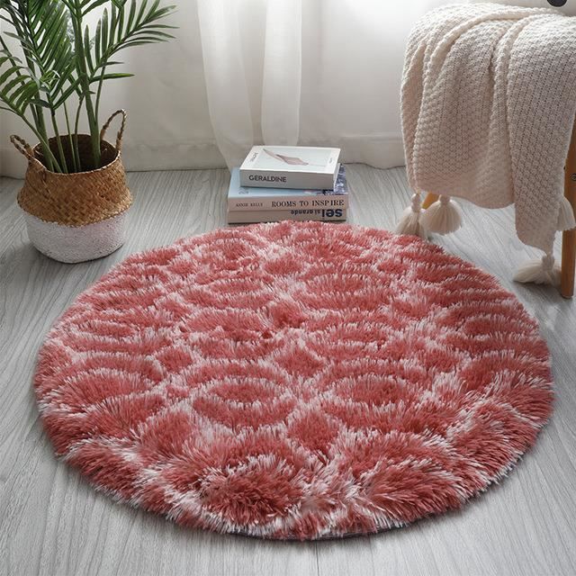 TAPIS,Red round grid-80x80cm--Tapis rond coloré soyeux en peluche teint ...