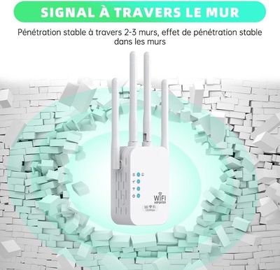 Répéteur WiFi 5G 1200 Mbps Double Bande – 4 Antennes Haut Gain, 2 Ports Gigabit LAN, Couverture 9800 M³ – Élimine Les Zones Mortes Maison & Bureau