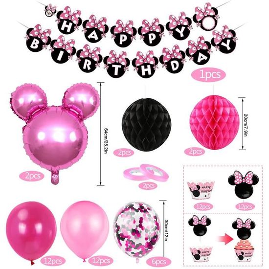 Minnie Decoration Anniversaire 2 Ans Pour Les Filles Kit De Guirlande De  Ballons Rose Rouge Noir Avec Minnie Joyeux Anniversair[306] - Cdiscount  Maison
