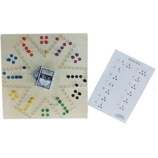 Juego De Toc Reversible – Tablero De Madera De Doble Cara Para 2 A 6 Jugadores – Incluye 24 Fichas Y 2 Mazos De Cartas – Partidas De 30-45 Min