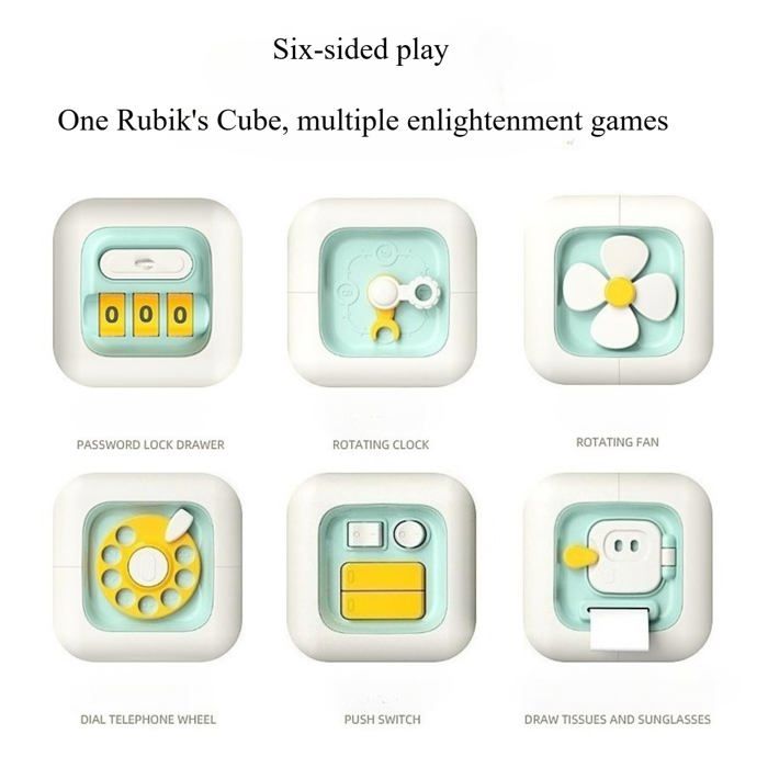Cube D'Activités 6 En 1 – Jouet Sensoriel Montessori – Ventilateur, Interrupteur, Téléphone, Horloge, Miroir, Tiroir – Rose
