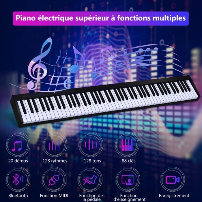 Piano Numérique 61 Touches Pliable avec 128 Sons & 128 Rythmes Clavier  Électronique Portable avec Fonction Bluetooth Haut-Parleurs & Pédale de  Sustain - Costway