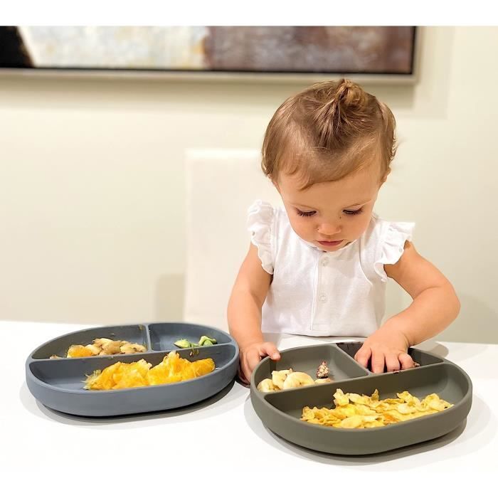 Coffrets Repas - Navik | Assiette Ventouse Bébé Silicone Compartiment Bebe  Enfant Pack 2 Set Bleu Vert