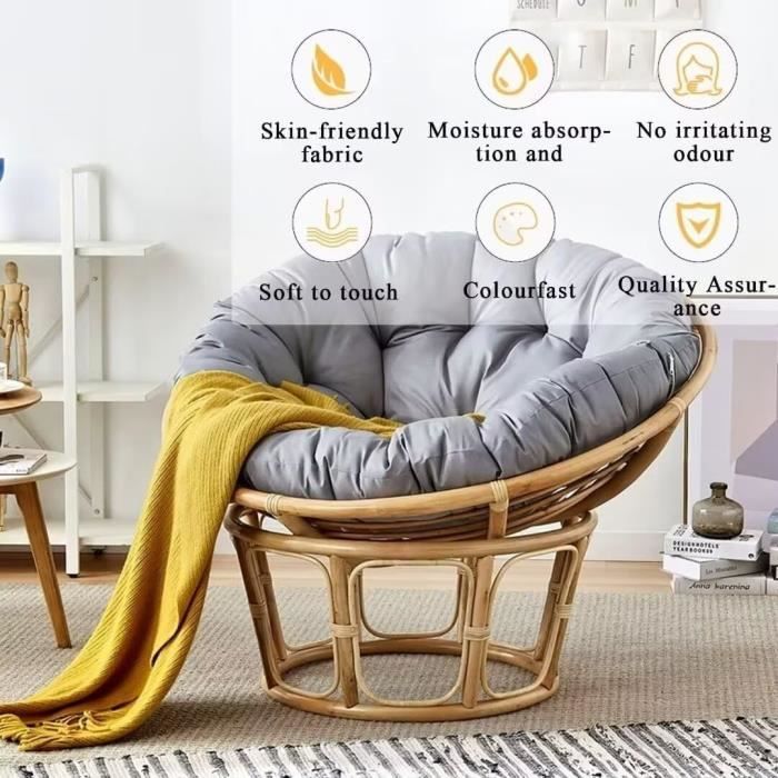 KIUGOP Papasan Kussen – Rond 110x110 Cm, Geel, UV-bestendig En Waterafstotend Voor Binnen En Buiten (zonder Stoel)