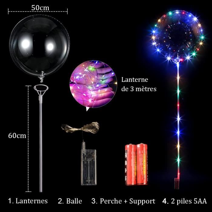 10PCS Ballon Lumineux LED DIY,ballon lumineux Transparents avec 3m