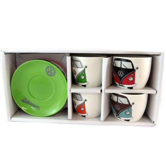 Coffret De 4 Tasses à Expresso Volkswagen - Design Rétro Et Coloré, En Porcelaine, Parfait Pour Les Amateurs De Café Et De Belle Mécanique