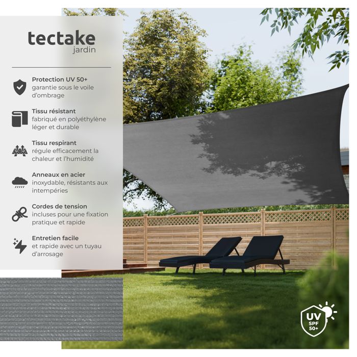 Voile D'ombrage 3x5 M Gris HDPE - Respirant, Anti-UV 95%, œillets Métal, Pour Terrasse, Jardin, Piscine