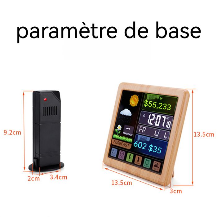 Station Météo Numérique Avec écran Couleur Tactile – Horloge, Température Et Hygrométrie Int/ext
