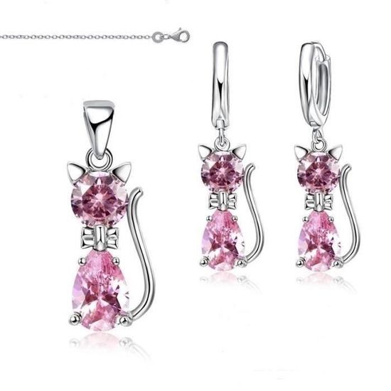 Parure Bijoux Chat Cristal Swarovski Rose Argent 925 Rose Topaze Achat Vente Parure Parure Bijoux Chat Enfant A Fille Enfant Argent