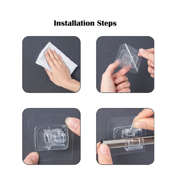 Kit De 20 Supports De Tringle à Rideaux Sans Perçage - Adhésif Fort, Clips à Ressort, Pour Porte-serviettes Et Rideaux