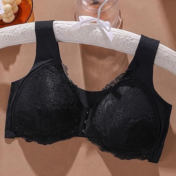 Soutien Gorge Rembourré sans Armature Femme Soutiens-Gorge Fermeture Devant Brassière Confortable sans Couture Soutien-Gorge Anti-Affaissement des Seins Push Up Respirant Lace Bra pour Quotidien Yoga
