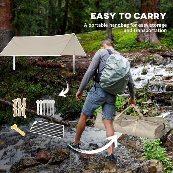 Bâche imperméable en nylon 210T pour tente de camping - 6 piquets et 6  cordes élastiques