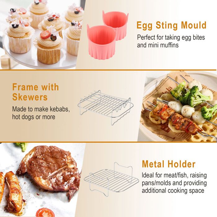 Accessoires Air Fryer Ninja AF500EU - Set 14 Pièces Moules Silicone Grille Inox Pour Ninja Foodi Flex 10.4L