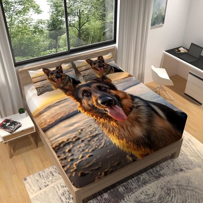 Drap Housse 90x190 Cm Motif Girafe - Microfibre Douce, Poche Profonde 30cm, Avec 2 Taies D'oreiller - 8