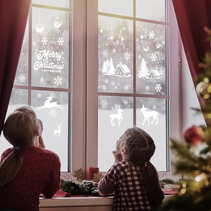Stickers Noël Fenêtre Réutilisables – Autocollants électrostatiques Père Noël, Flocons, Rennes | Décoration Fenêtre Sans Colle