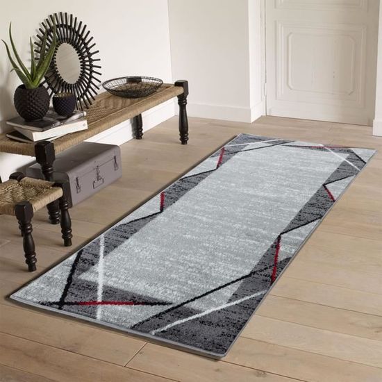 Nazar Tapis De Salon Santana 77 200 X 280 Cm Gris Et Rouge