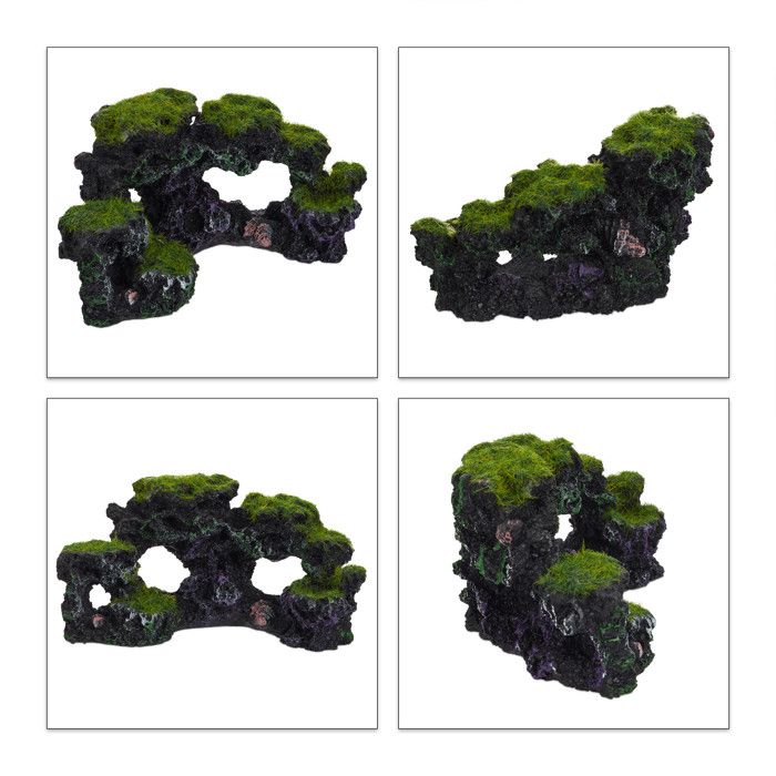 Décor Aquarium Résine Pierre Grotte - Cachette Pour Poissons 18x14,5x7 Cm - Gris, Naturel - Pour Cichlidés